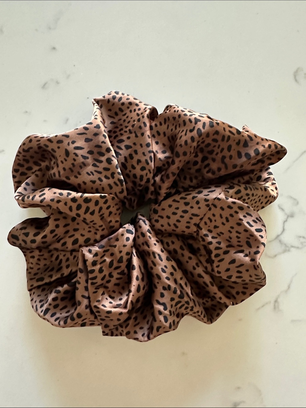 Brown Leopard Print Satin Scrunchie - Women Accessories
